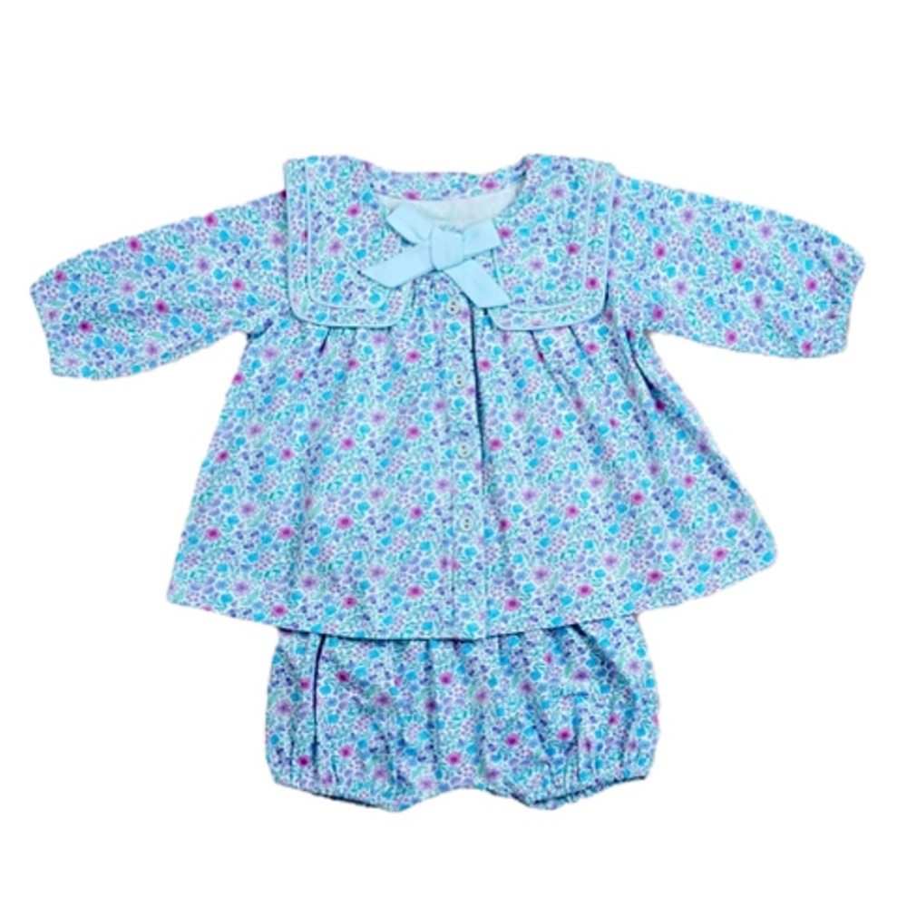 Floral Baby Dress Set in Blue and Pink